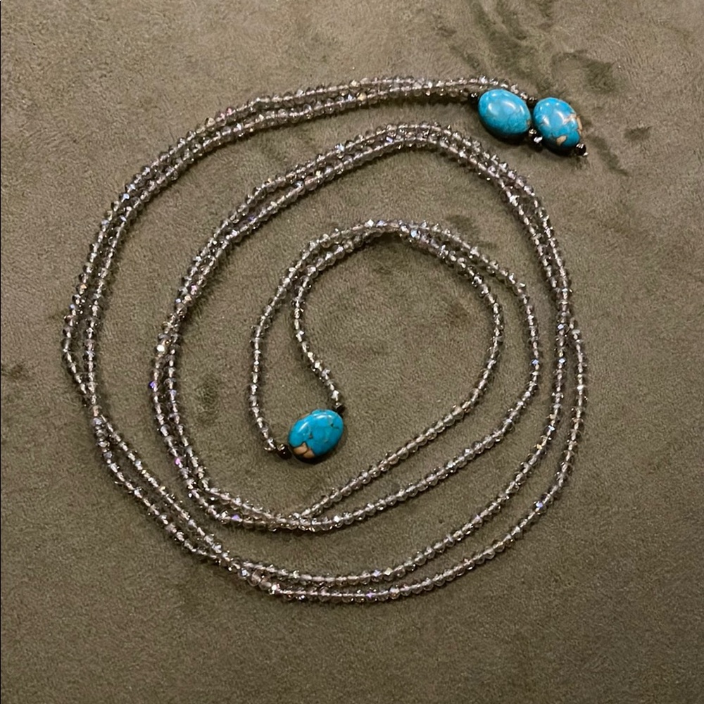 Turquoise and Silver swarovski crystal open ended Necklace